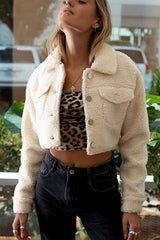 Fuzzy Button Crop Jackets