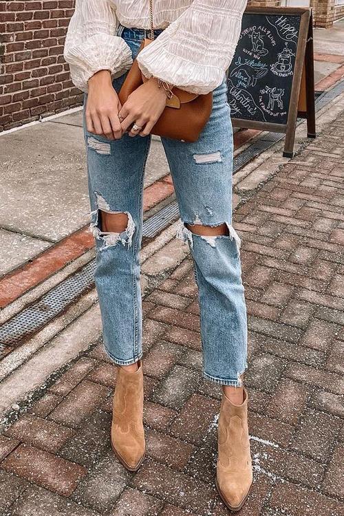 Broken Hole Straight-leg Jeans