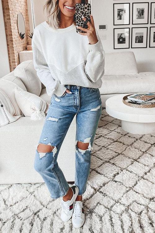Broken Hole Straight-leg Jeans