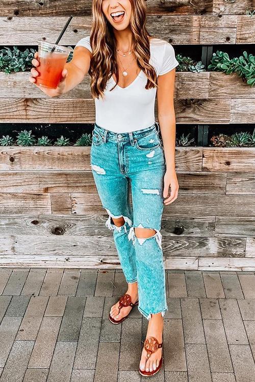 Broken Hole Straight-leg Jeans