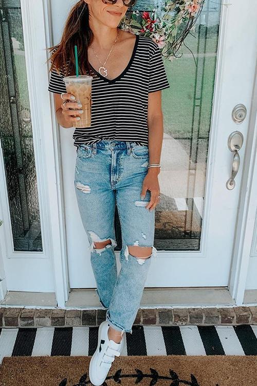 Broken Hole Straight-leg Jeans