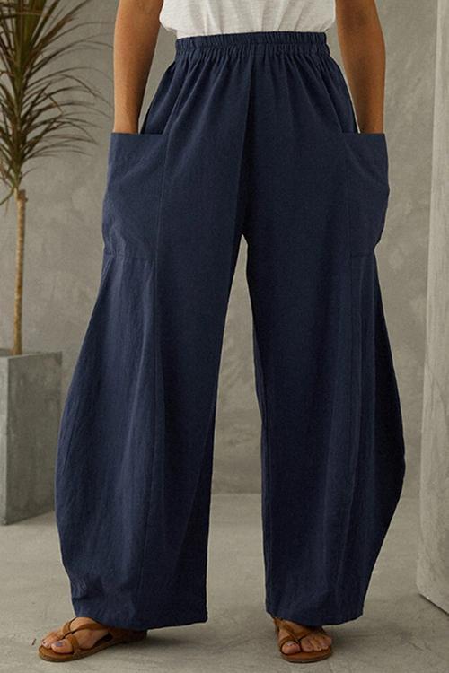 Solid Pockets Loose Pants