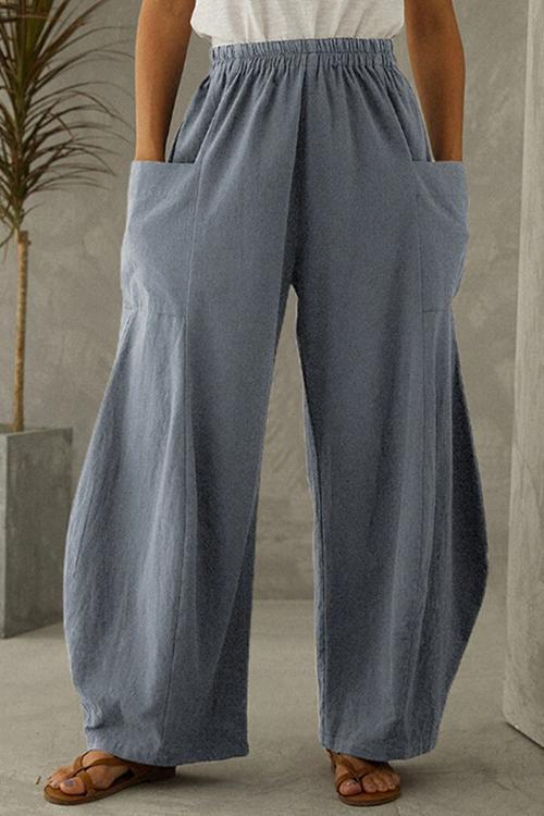 Solid Pockets Loose Pants