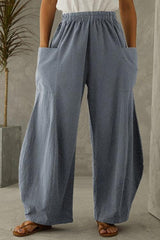 Solid Pockets Loose Pants