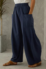 Solid Pockets Loose Pants
