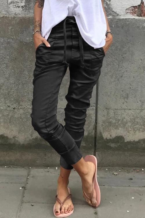 Solid Pockets Drawstring Jogger
