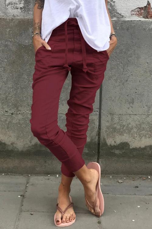 Solid Pockets Drawstring Jogger