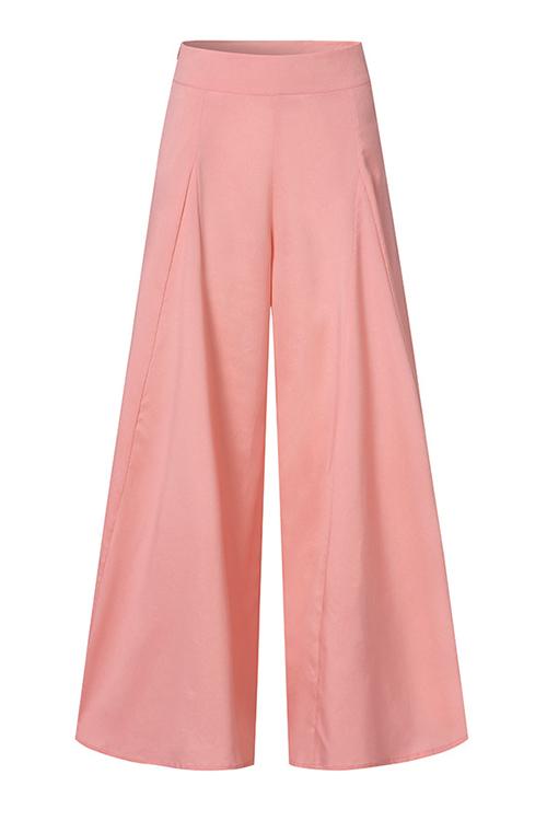 Solid High Waist Wide Leg Pants