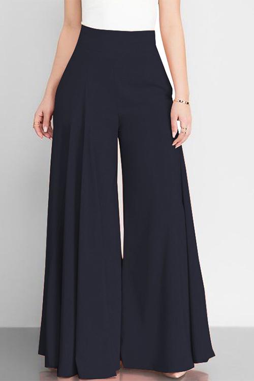 Solid High Waist Wide Leg Pants