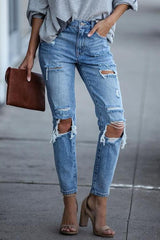 Broken Hole Straight Leg Jeans