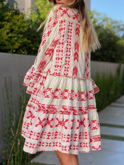 Boho V Neck Geometric Print Contrast Dress