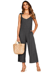 Strap Sleeveless V-neck Backless Loose Jumpsuit