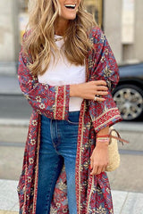 Ethnic Print Long Sleeve Kimono Cardigan