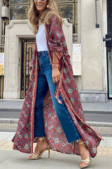 Ethnic Print Long Sleeve Kimono Cardigan