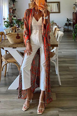 Ethnic Print Long Sleeve Kimono Cardigan