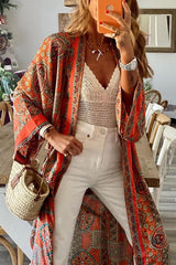 Ethnic Print Long Sleeve Kimono Cardigan