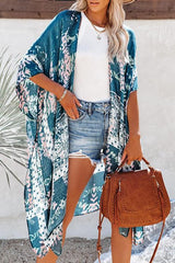 Floral Print Slit Bat Cover Cardigan