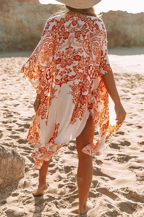 Floral Print Slit Bat Cover Cardigan