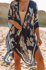 Floral Print Slit Bat Cover Cardigan
