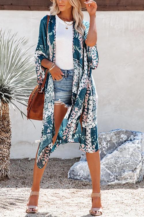 Floral Print Slit Bat Cover Cardigan