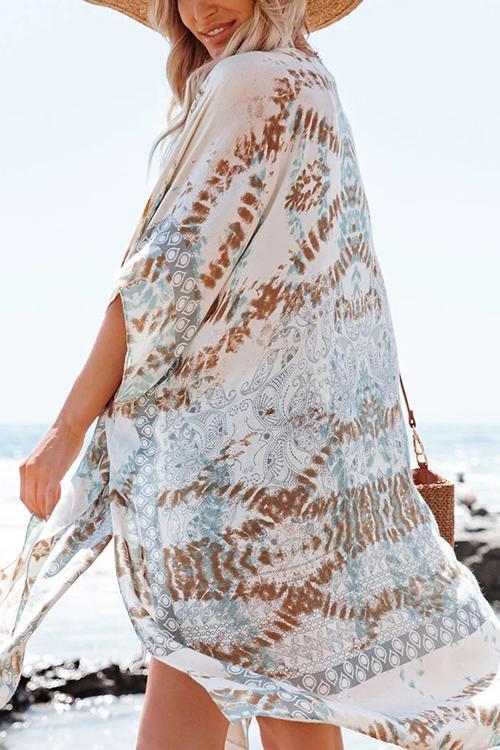 Floral Print Slit Bat Cover Cardigan