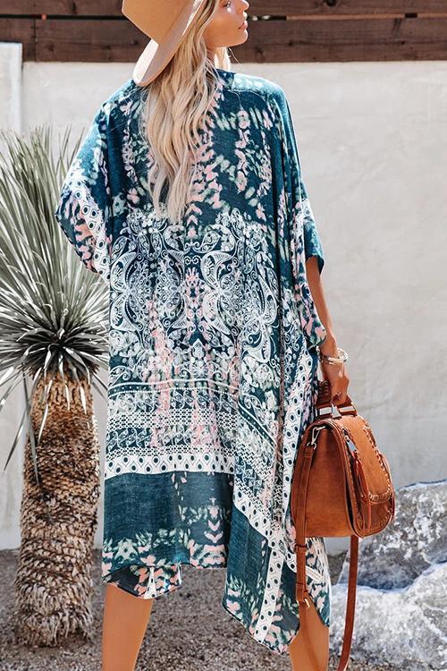 Floral Print Slit Bat Cover Cardigan