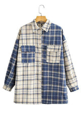 Color Block Plaid Button Jackets