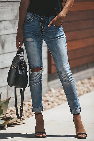 Button Detail Blue Jeans