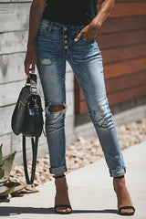 Button Detail Blue Jeans