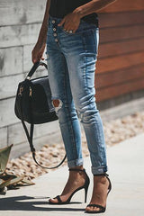 Button Detail Blue Jeans