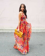 Floral Sleeveless Deep V neck Maxi Dress