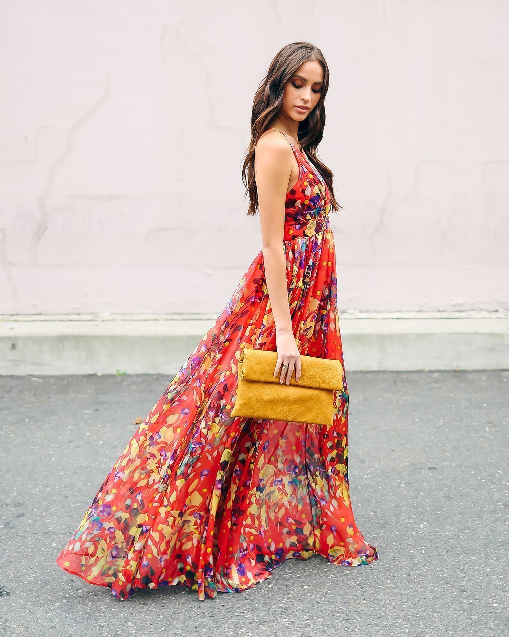 Floral Sleeveless Deep V neck Maxi Dress