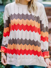 Casual Striped Color Block Knit Sweater