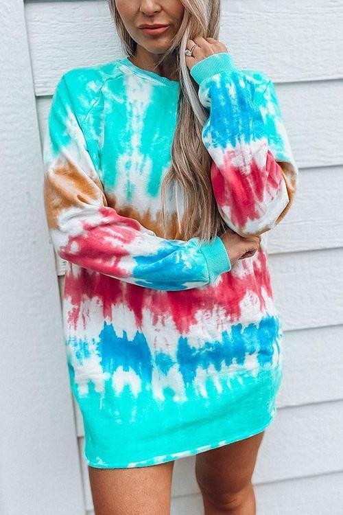 Tie Dye Long Sleeve Hoodie Dress