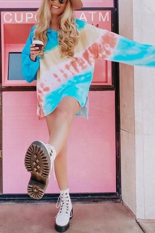 Tie Dye Long Sleeve Hoodie Dress