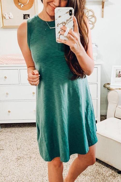 Solid Sleeveless Pockets Mini Dress