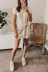 Solid Knot Short Sleeve Mini Dress