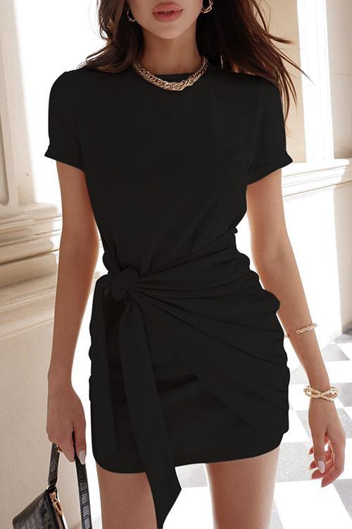 Solid Knot Short Sleeve Mini Dress