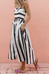 Stripe Pockets Slip Maxi Dress