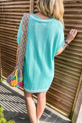 Stripe Knit V Neck Mini Dress