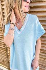 Stripe Knit V Neck Mini Dress