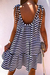Stripe Ruffles Hem Backless Slip Dress