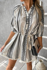 Tassels Ethnic Print Half Sleeve Mini Dress