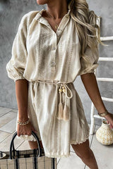 Tassels Ethnic Print Half Sleeve Mini Dress