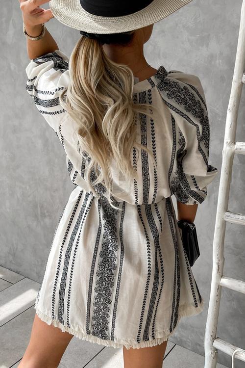 Tassels Ethnic Print Half Sleeve Mini Dress
