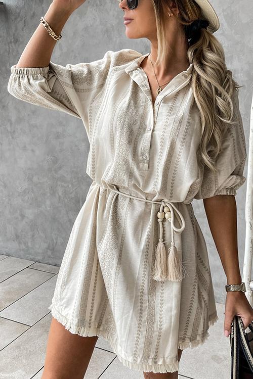 Tassels Ethnic Print Half Sleeve Mini Dress