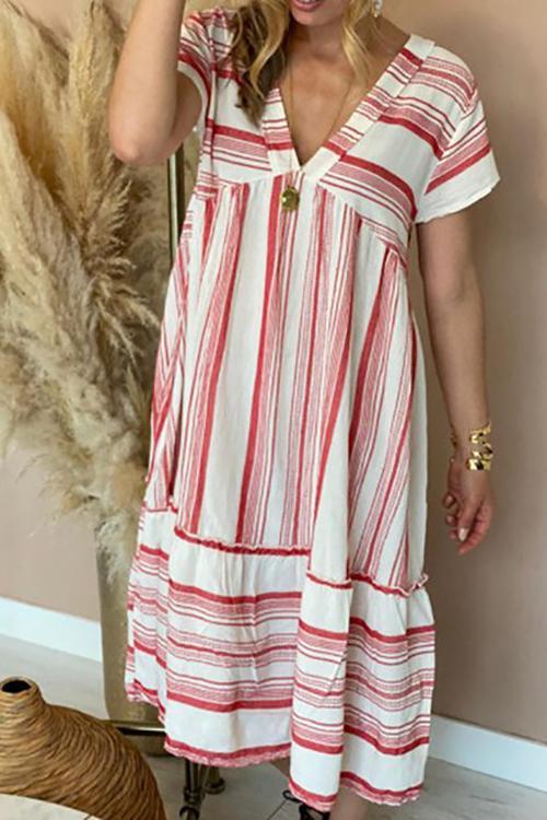 Stripe Print V Neck Dress