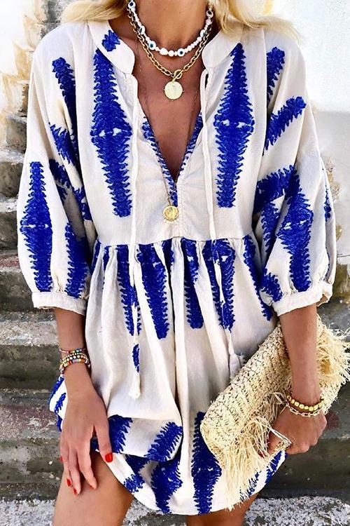Boho Print Half Sleeve Mini Dress