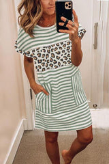 Stripe Leopard Patchwork Mini Dress