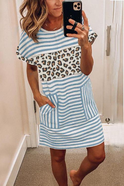 Stripe Leopard Patchwork Mini Dress